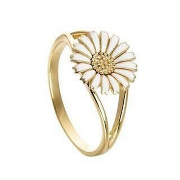 Marguerit ring fra Kranz & Ziegler i forgyldt sølv med hvid lak og 10 mm marguerit.